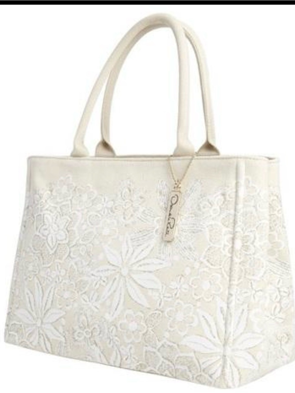 Oscar de la Renta Cream Floral Lace Tote